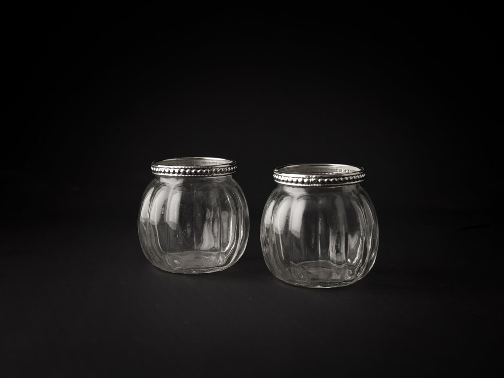 Telysglass, klart m/metallring, 7,5 x 8 cm