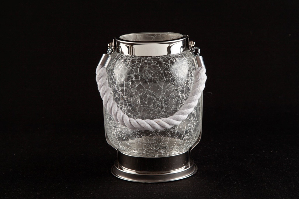 Hurricane krom & krakkelert glass, Ø - 17 / H -21 cm
