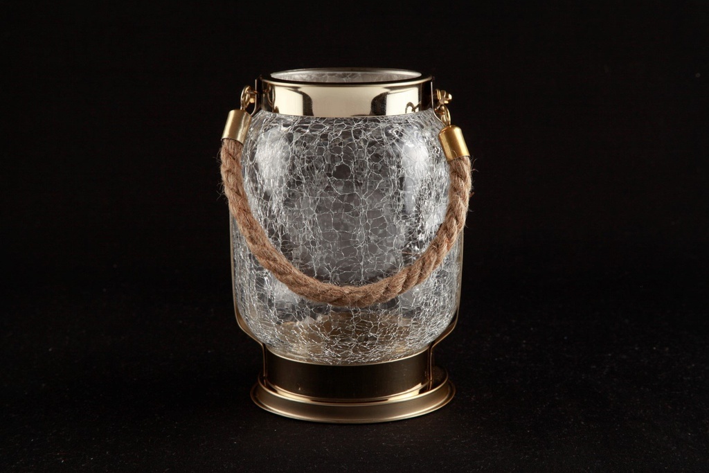 [70345] Hurricane gylden & krakkelert glass, Ø - 17 / H -21 cm