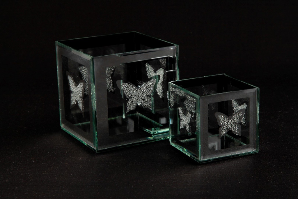 Lyslykt m/sommerfugl, 8,5 x 8,5 x 8,5 cm