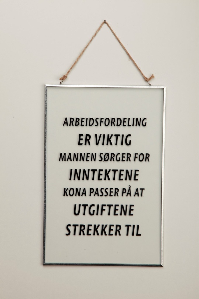 [70378] Skilt i glass m/sølv ramme, 20 x 30 x 1 cm