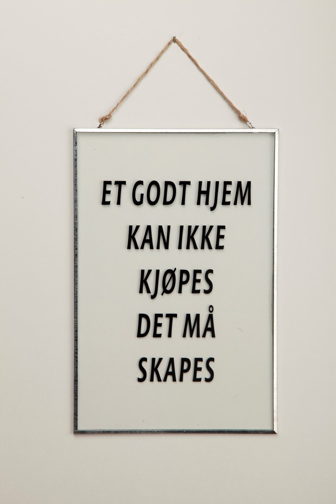 [70379] Skilt i glass m/sølv ramme, 20 x 30 x 1 cm