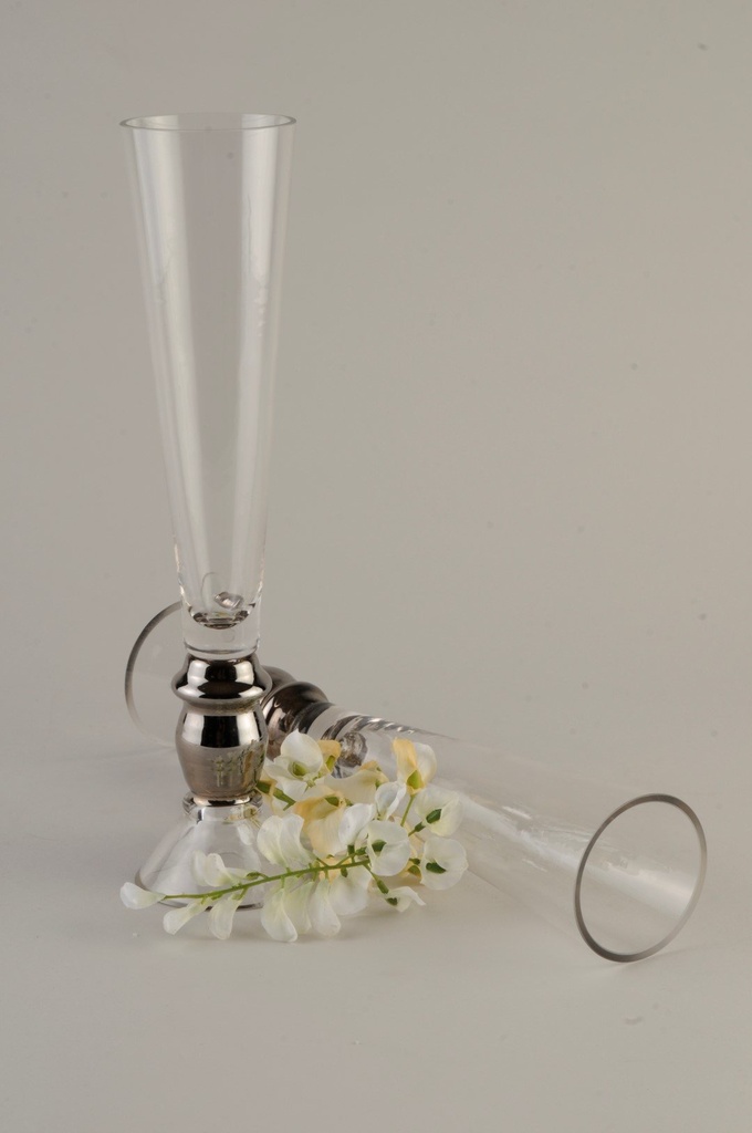 [70416] Vase, klar + sølv, Ø - 7,5 / H - 32 cm