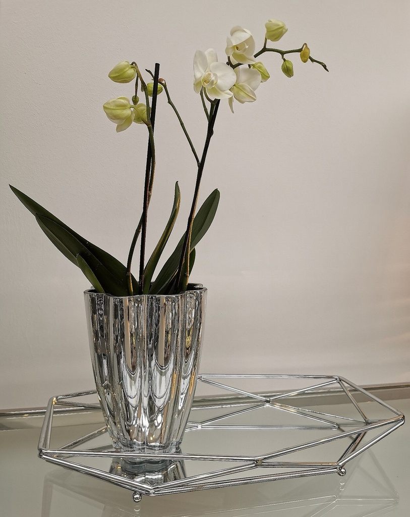 Glass vase, sølv, dia. 15 / H - 20 cm