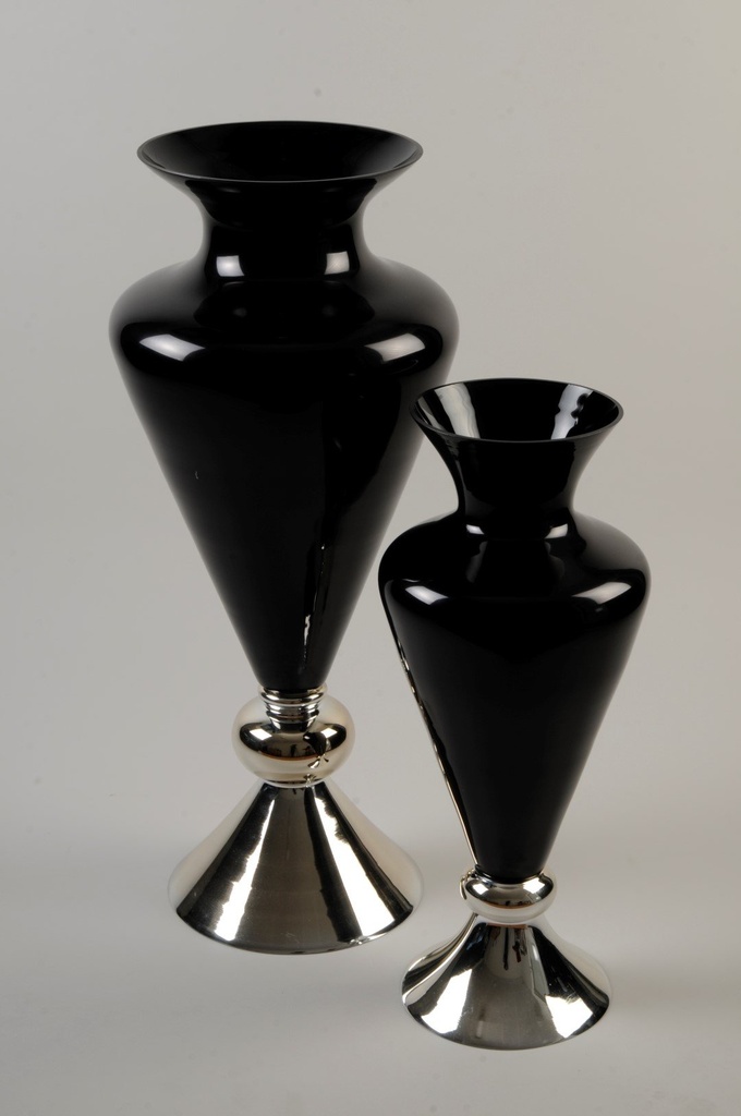 [70433] Vase, svart topp m/sølv fot, H - 70 / Ø - 24,5 cm