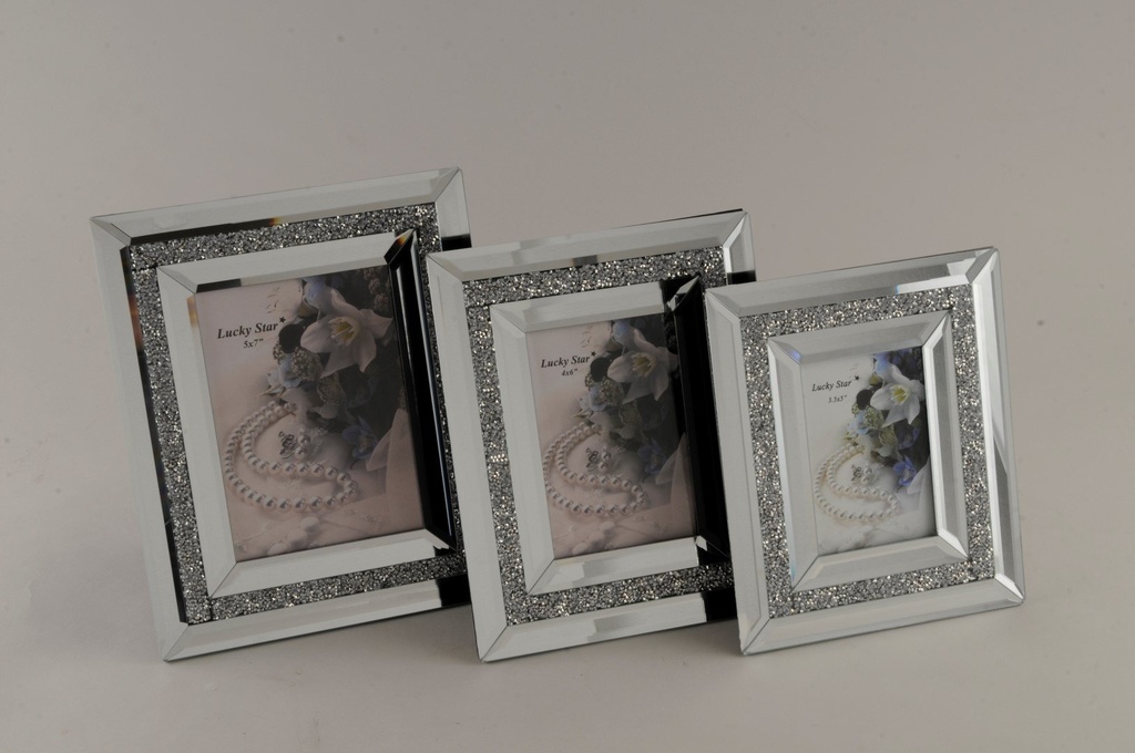 Fotoramme sølv speil m/ sølv stener, 25,5 x 20,5 x 1,5 cm