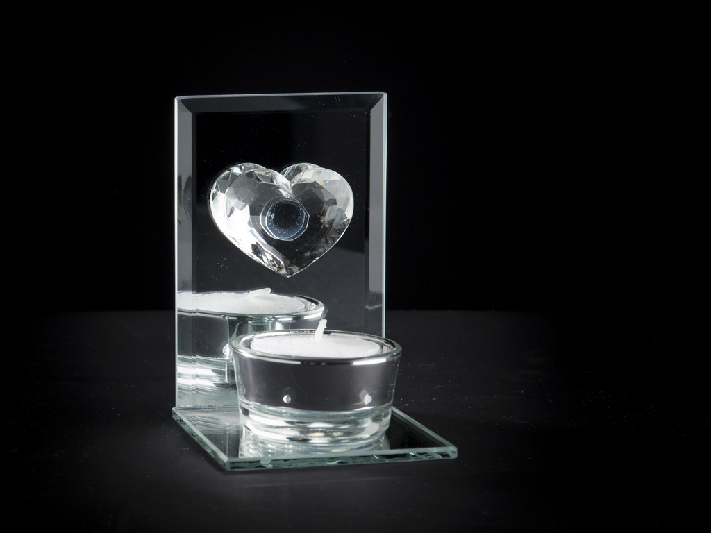 Telysstake m/glass hjerte, 10,5 x 7 x 6 cm