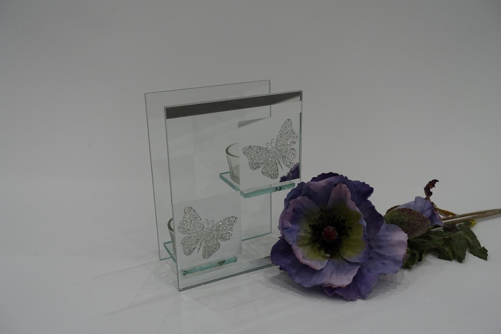Telysstake for 2 lys m/sommerfugler, 16 x 12 x 6 cm