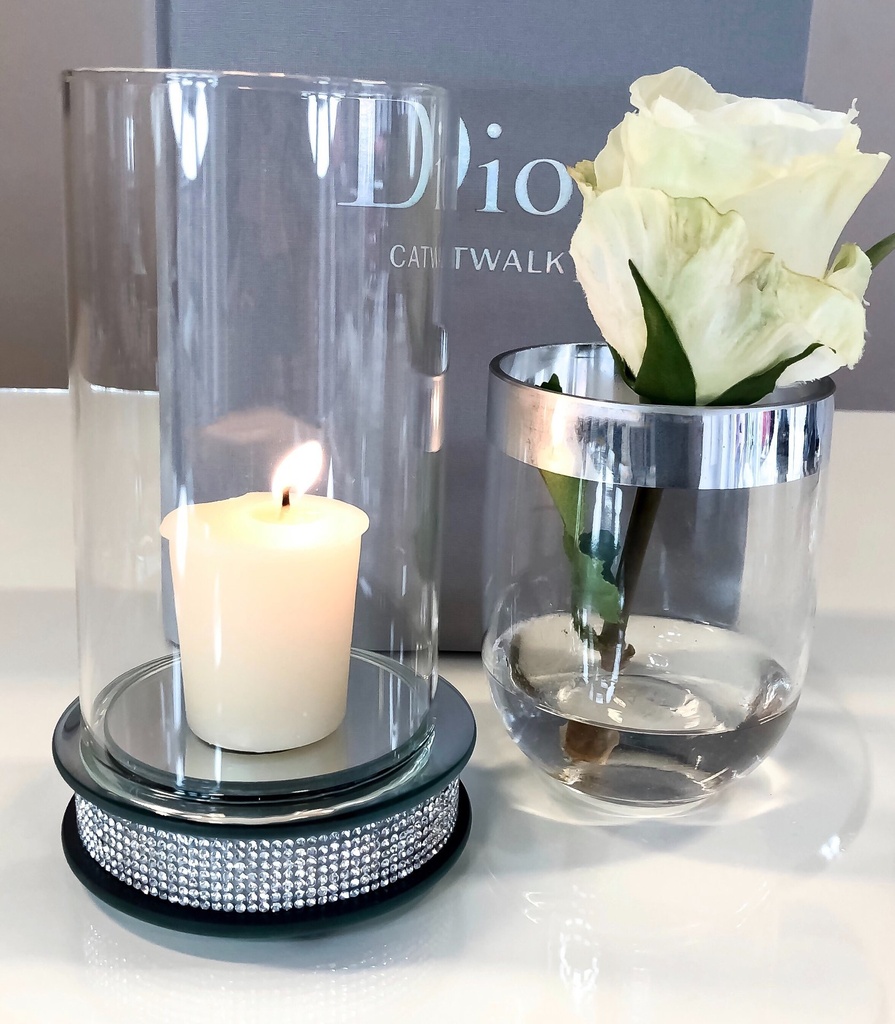 Lykt m/små krystaller, dia. 10 / H - 18 cm
