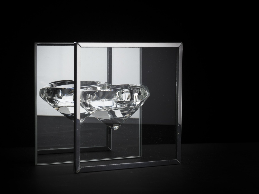 Telysstake, klart glass m/krom ramme, 10 x 6 x 10 cm