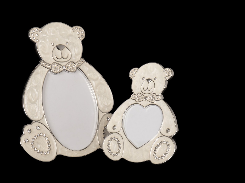 Teddy bear foto ramme, hvit + strass, 15,2 x 1,5 x 12,3 cm / 3" x 3"