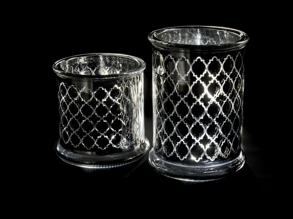 Lysglass, blankt sølv m/mønster, dia. 13 / H - 12 cm