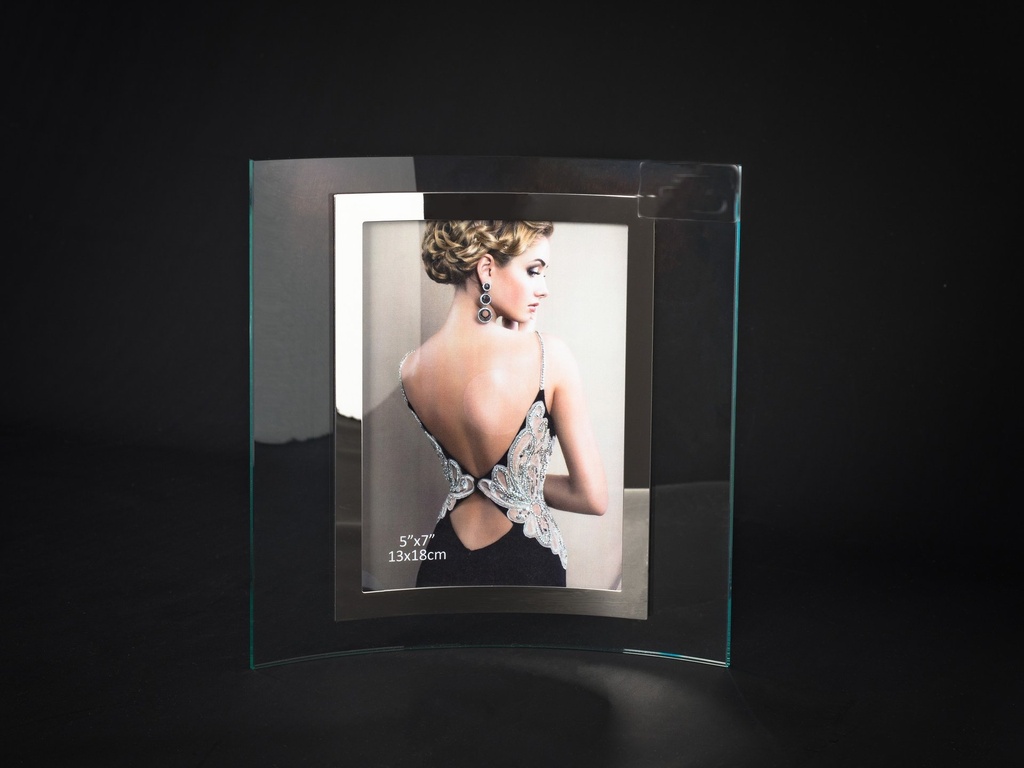 Fotoramme i glass & rustfritt stål, foto str.:5"*7", 22,4*21*3,5 cm
