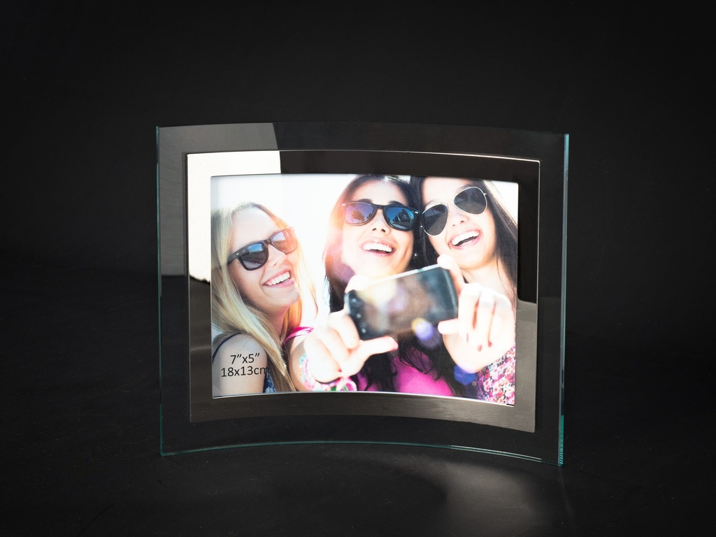 Fotoramme i glass & rustfritt stål, foto str.:7''*5", 17,5*21*3,5 cm