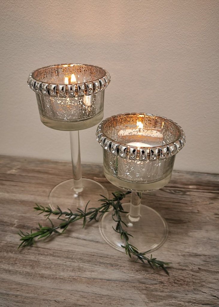 Telysstake, antikk m/strass, H - 12,5 / dia. 8 cm