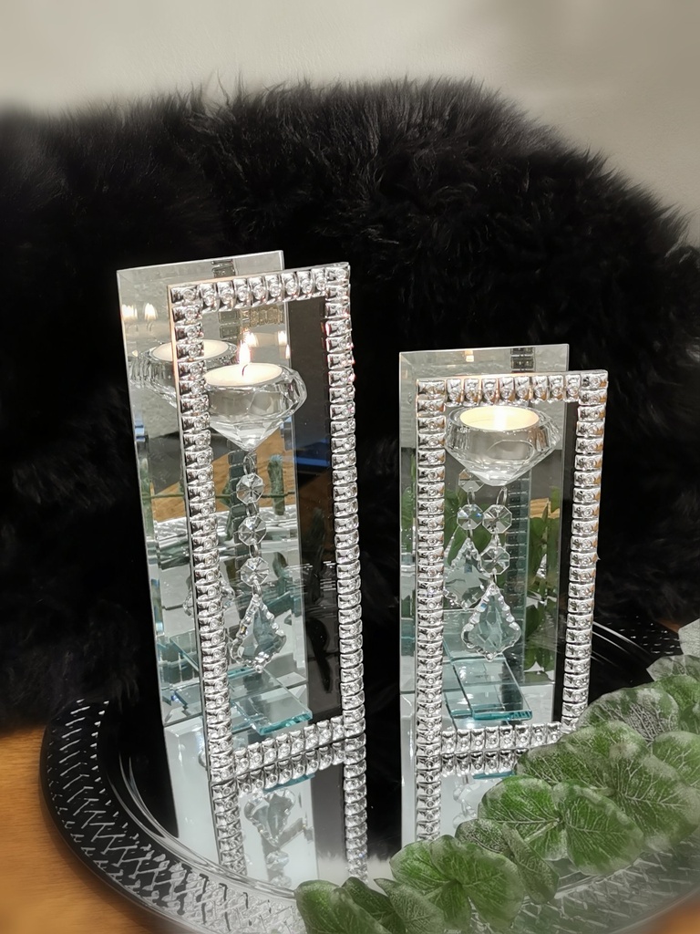 Telysstake m/sølv strass for 1 telys, 20 x 6,5 x 9 cm