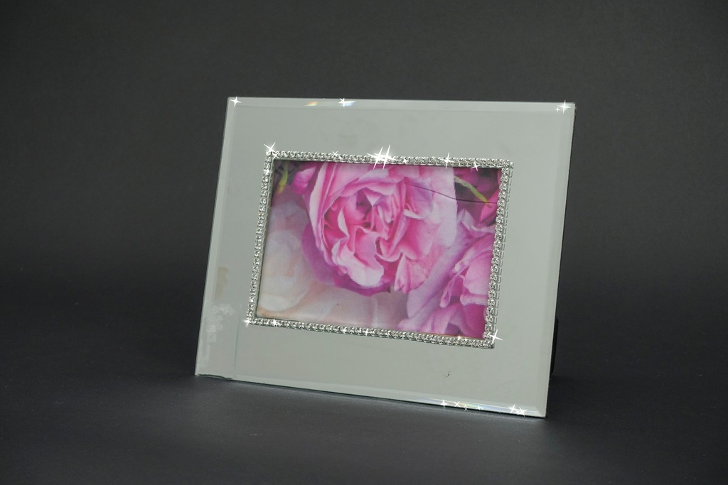 Foto ramme, 4"x6", sølv speil m/sølv krystaller,23*18*2 cm
