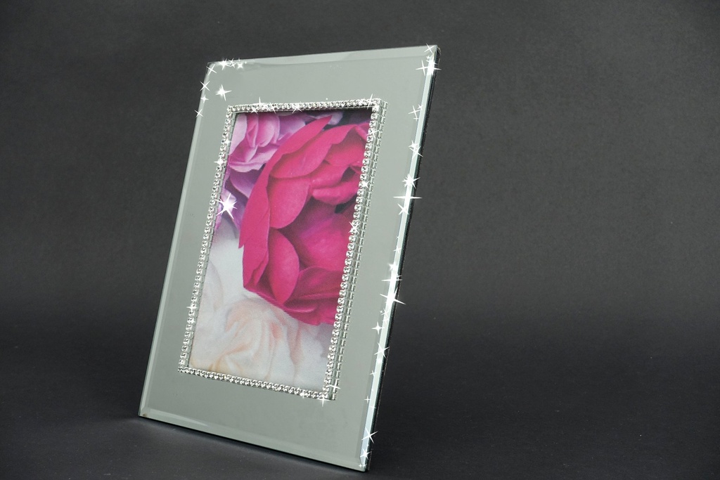 Foto ramme, 5"x7", sølv speil m/sølv krystaller,23,5*18,5*2 cm