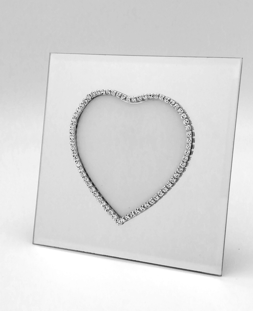 [70650] Foto ramme, "hjerte", sølv speil m/sølv krystaller, 16*16*2 cm