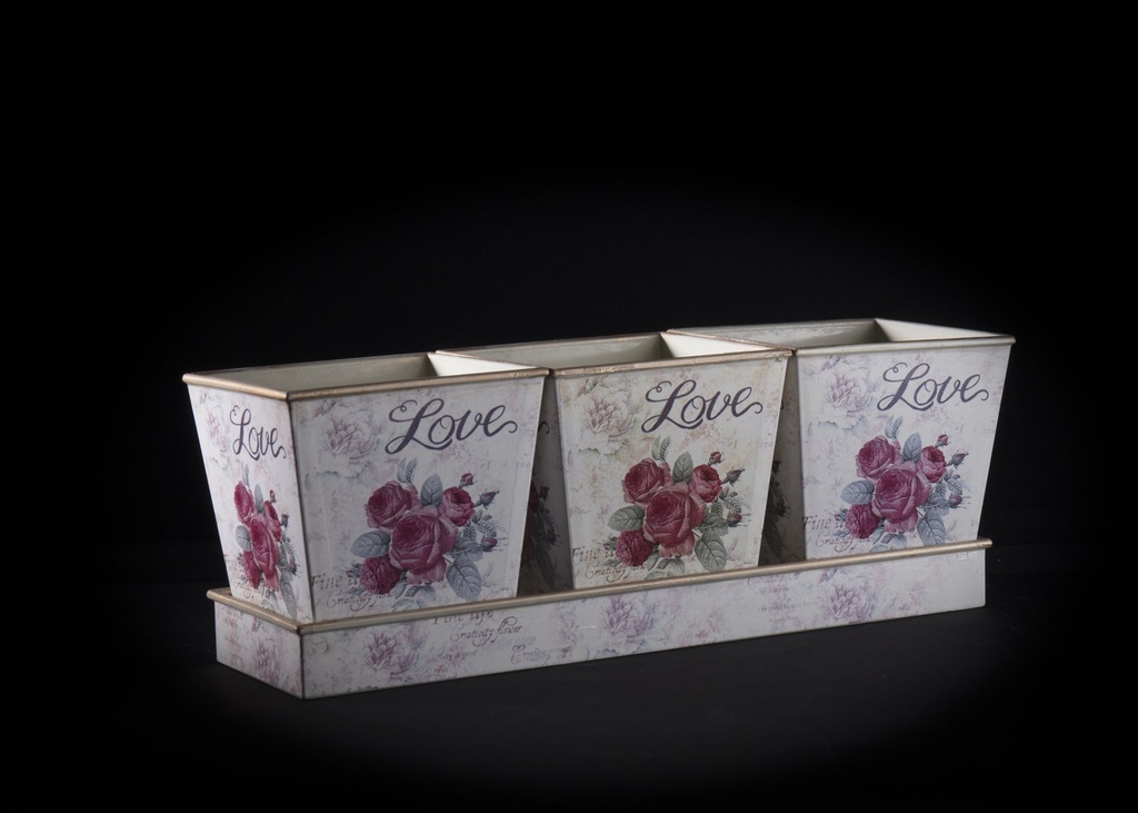 Potteskjuler rose plast S/3 i "form" 13 x 13 x 14 cm