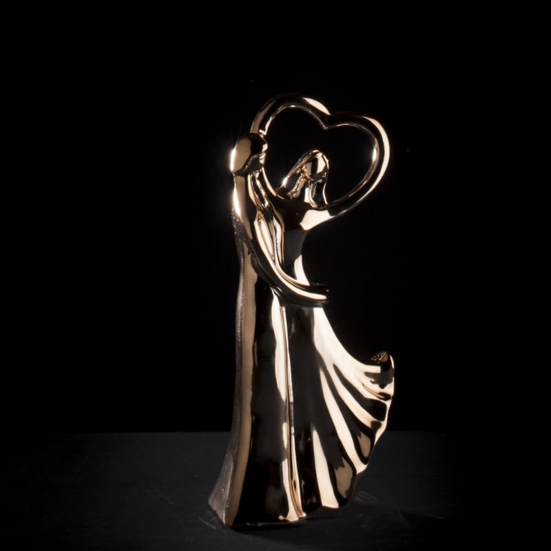 [80172] Parfigur m/hjerte i kobber, 27 x 12 x 8 cm