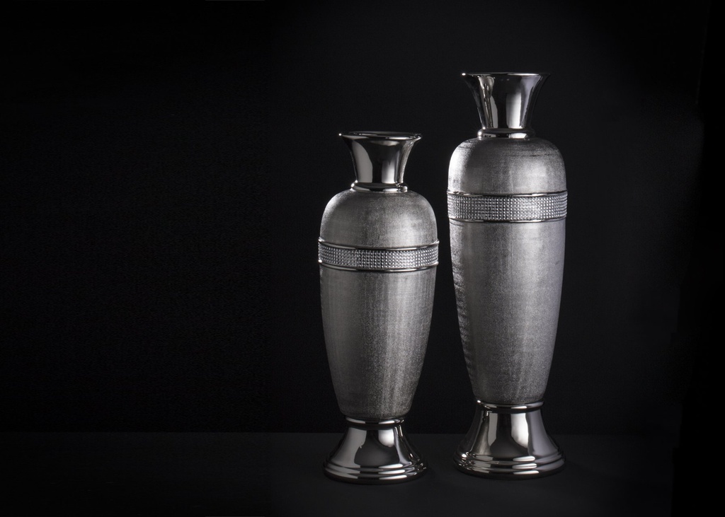 Vase, sølv m/krystaller, H - 66 / dia. 20 cm