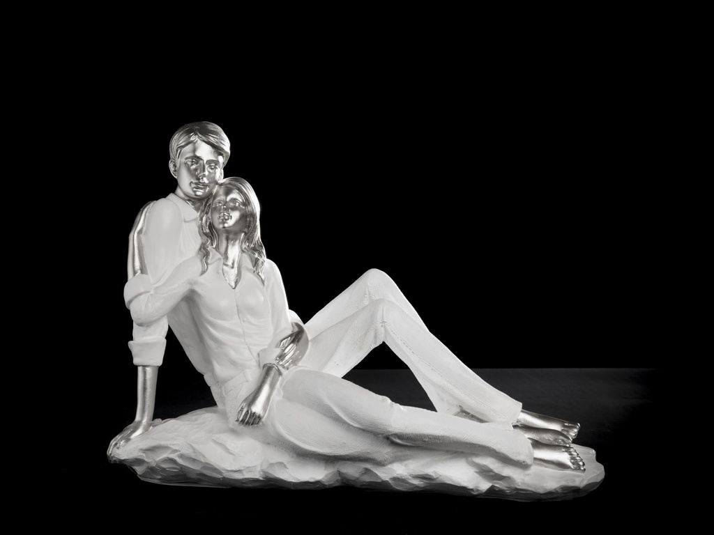[80251] Parfigur, "sittende" hvit & sølv, 31 x 23 x 13 cm