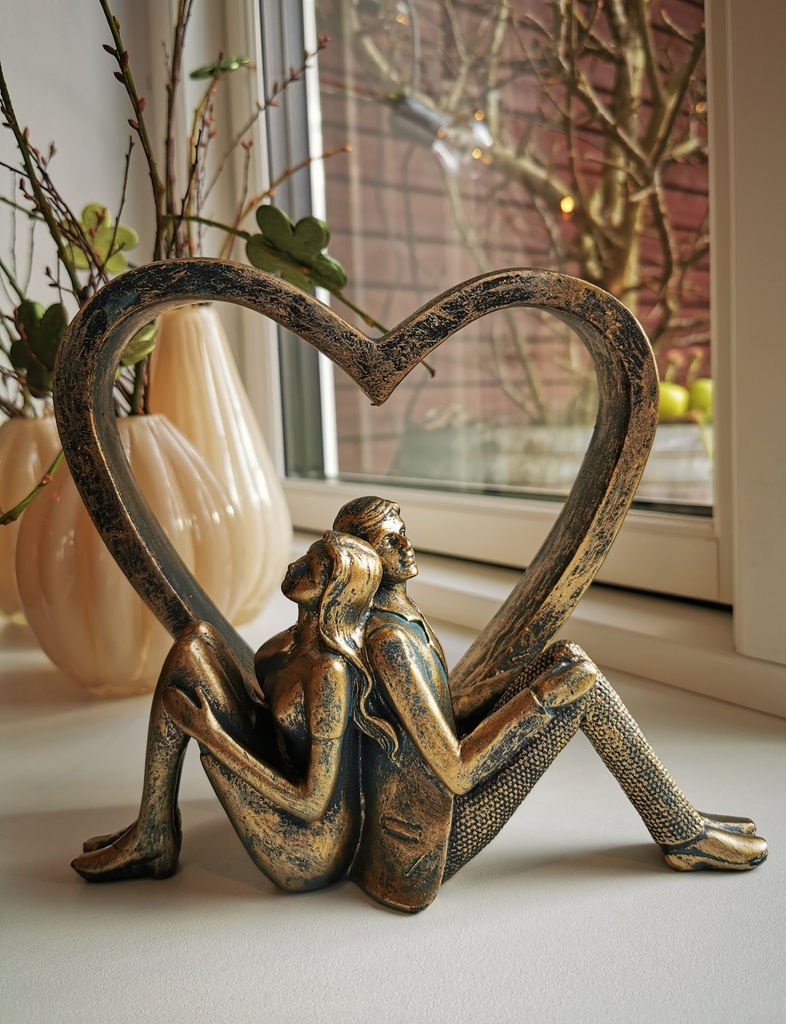 Figur, "par" sittende, antikk gull, 19,5*17*7,5 cm