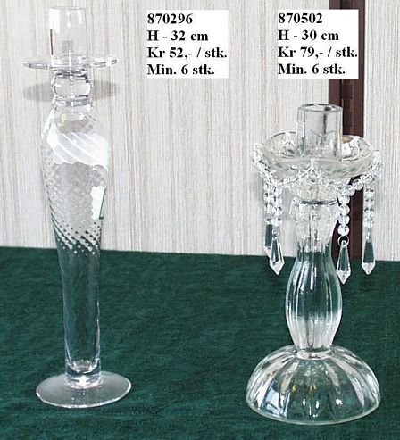 Lysestake,glass,m.prismemansj., H - 30 cm