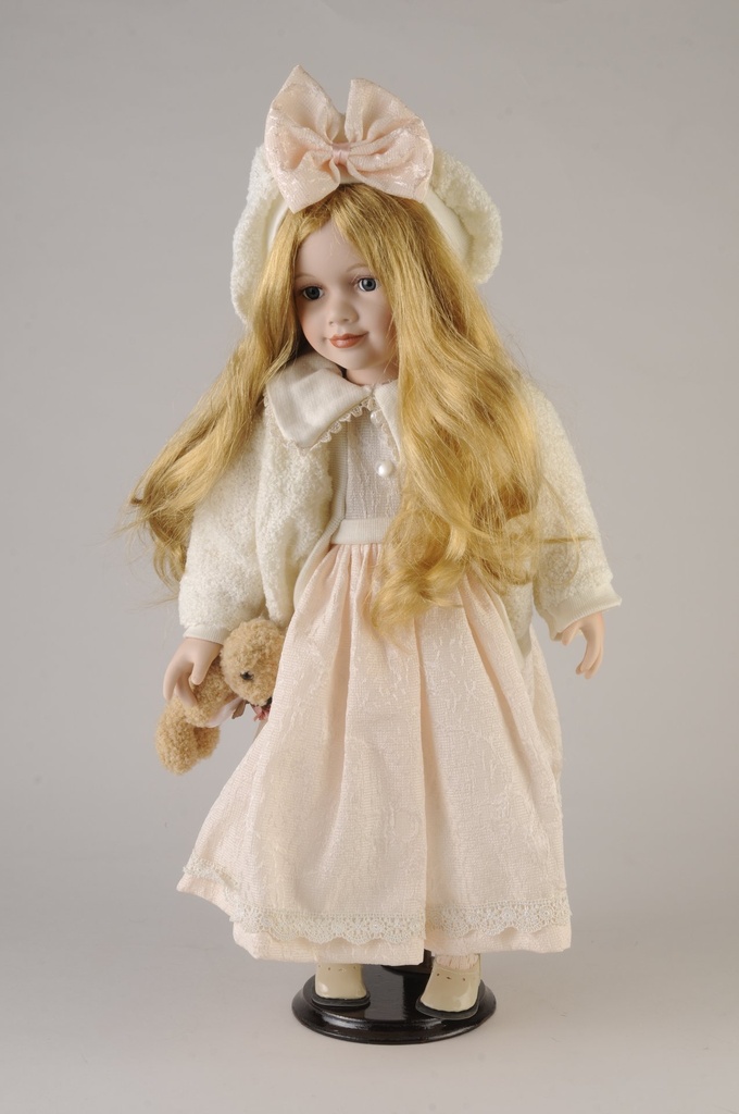 [872518] Dukke m.bamse, creme, H-55 cm