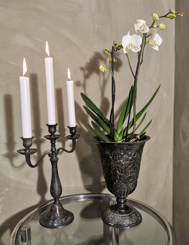 Vase på fot, mose grønn,H-28cm