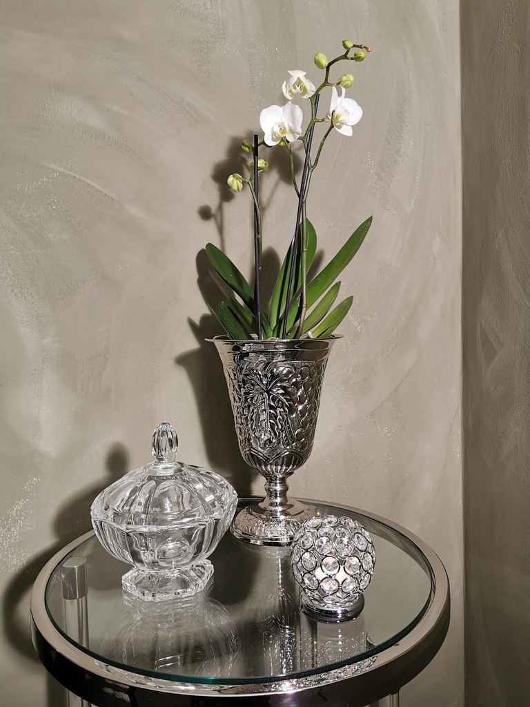 Vase på fot, nikkel, H-28 cm  