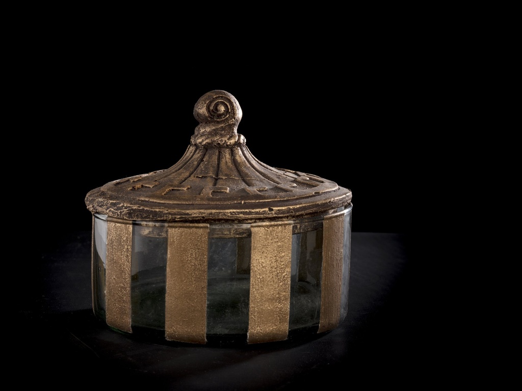 Krukke m/lokk,bronzestriper, H - 10 cm