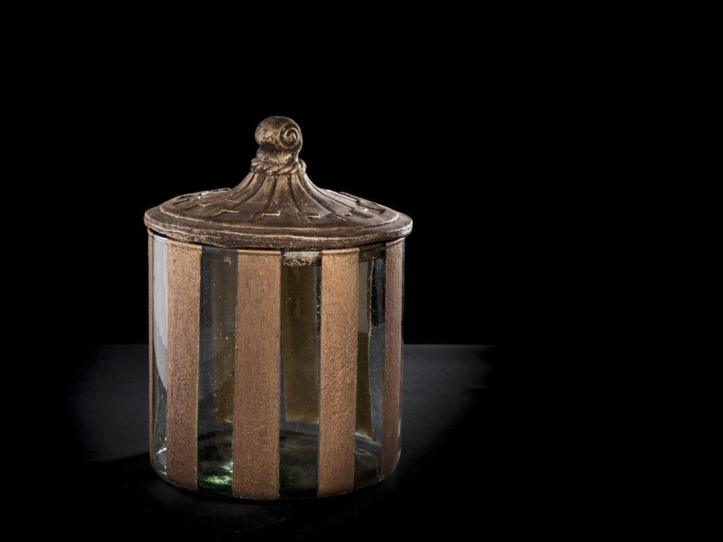 Krukke m/lokk,bronzestriper,  H - 22 cm