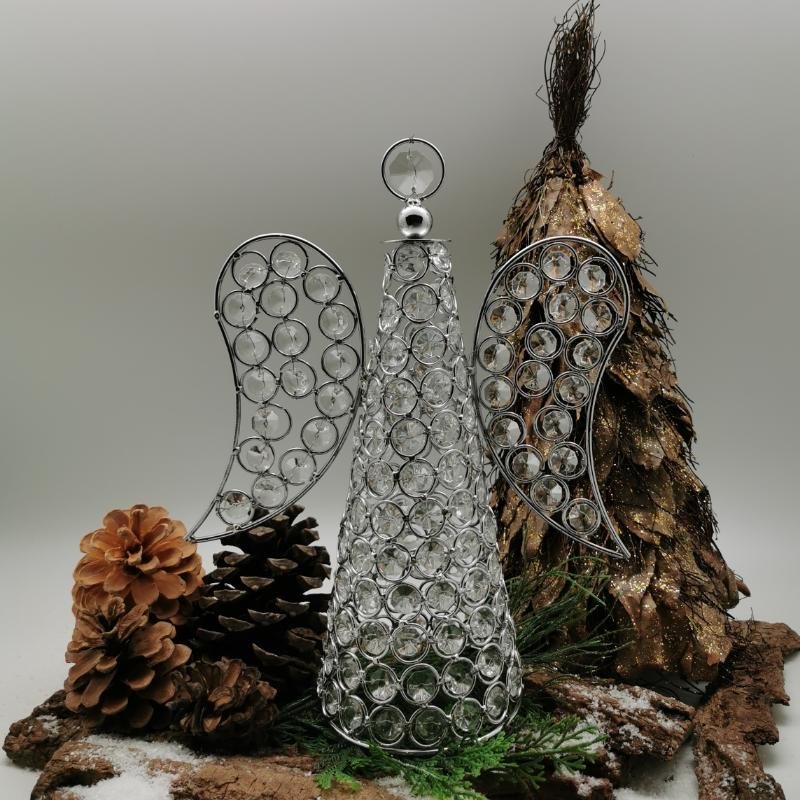 Engel krystall & krom, H - 31 cm.