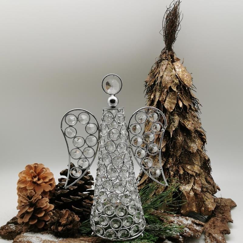Engel krystall & krom, H - 37 cm.