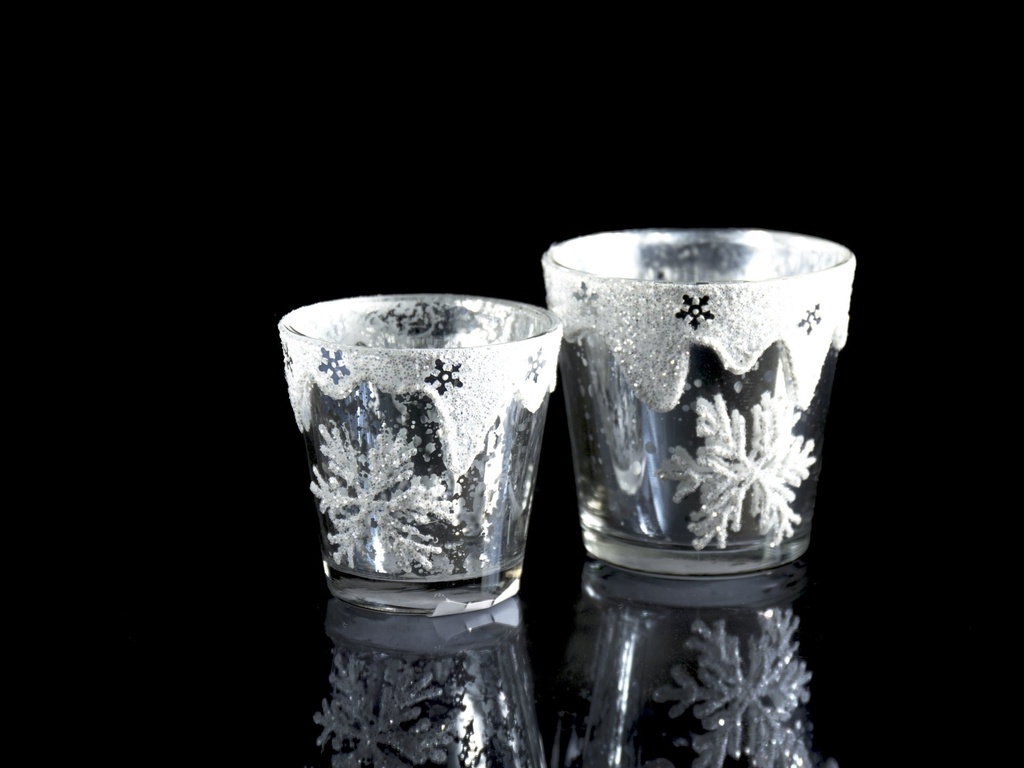 [90524] Telysglass, blankantikk sølv m/snøflak, dia. 6,5 x 6,5 cm.