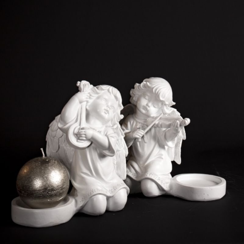Engel m/lysholder, hvit, 16 x 15 x 9 cm. 2 ass.