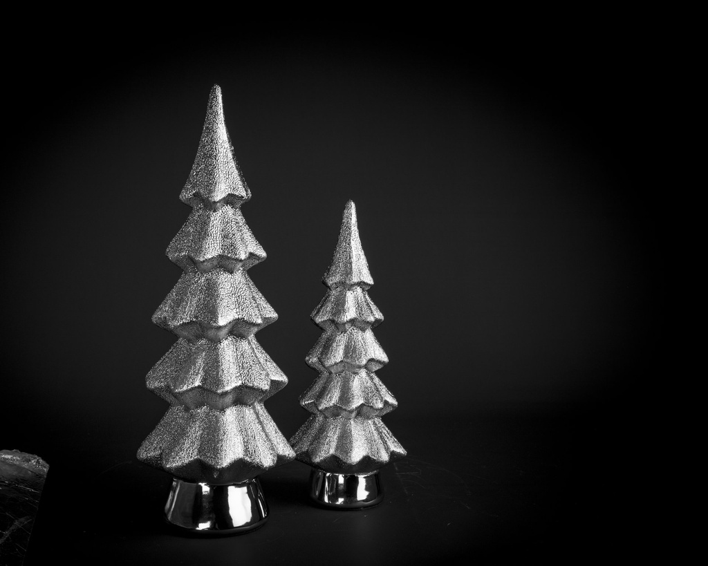 [90627] Juletre, blank + rustikk sølv, H - 22 / dia. 9 cm