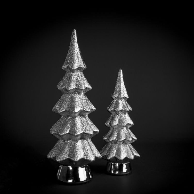 [90628] Juletre, blank + rustikk sølv, H - 30 / dia. 11 cm