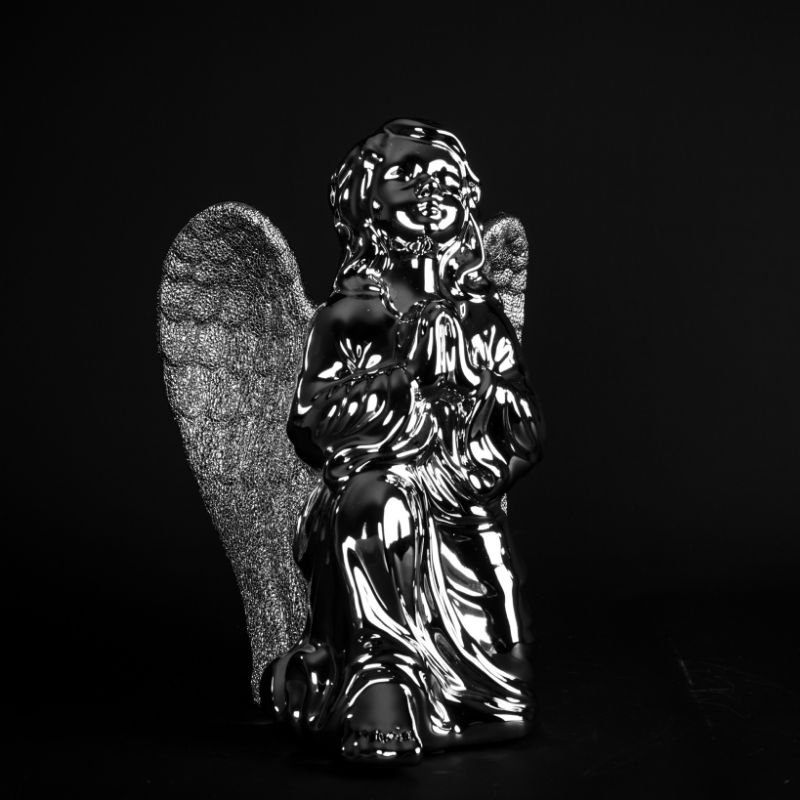 Engel", blank + rustikk sølv, H - 26,5 x 20 x 18,5 cm
