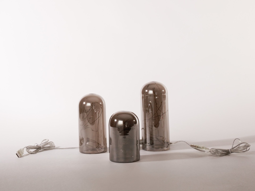 Glass sylinder m/led lys + USB, H - 15 / dia. 8 cm