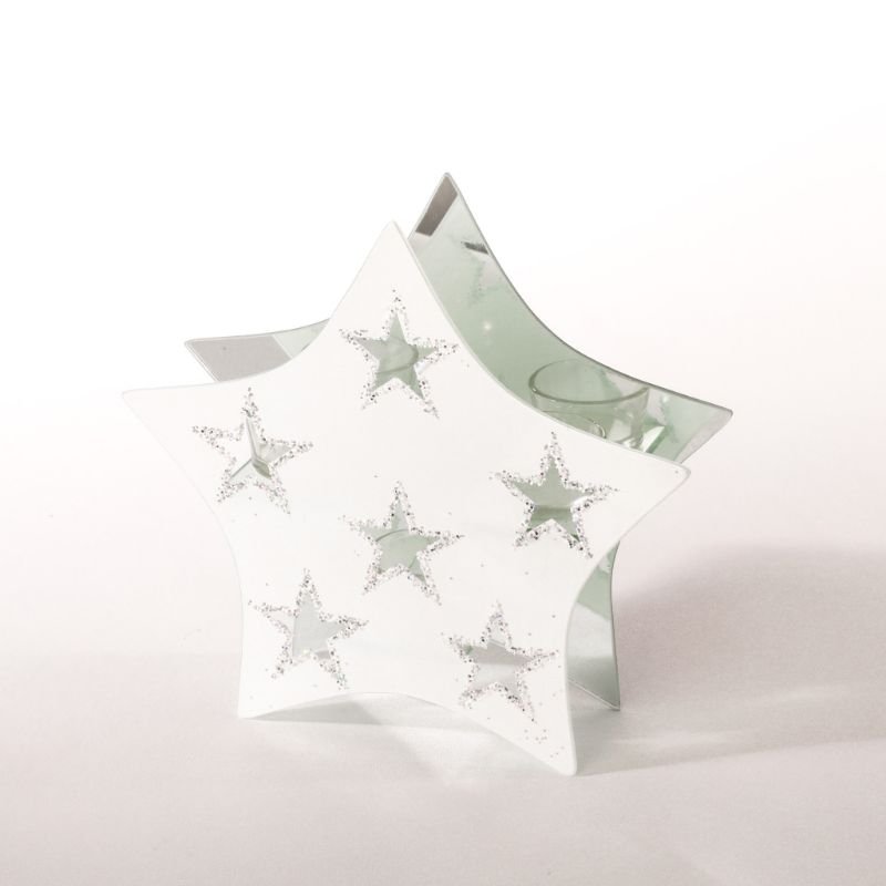 Telysholder glass, stjerneformet m/stjerner, 14*6*13,5 cm