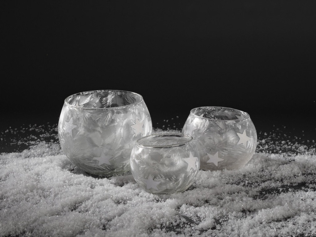 Telysglass, antikk hvit m/stjerner, dia. 8 / H - 6 cm