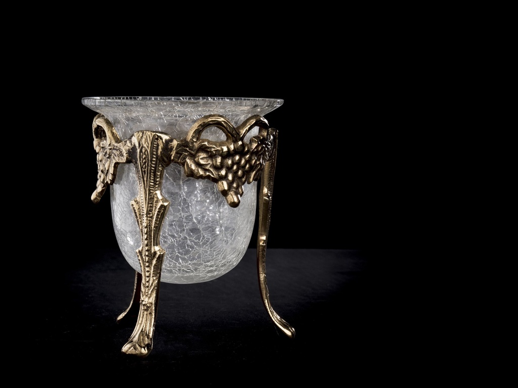 Skål i stativ,14cm,glas,"gull"