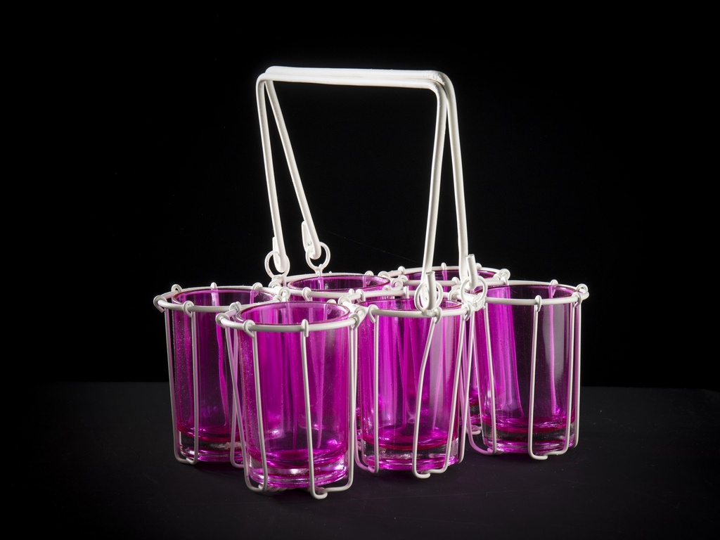 Kurv m/fyrfad 6 glass,cre.rosa