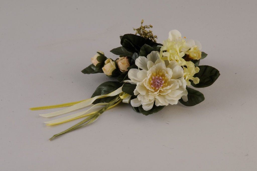 Blomst m/knopp og bånd  hvit  