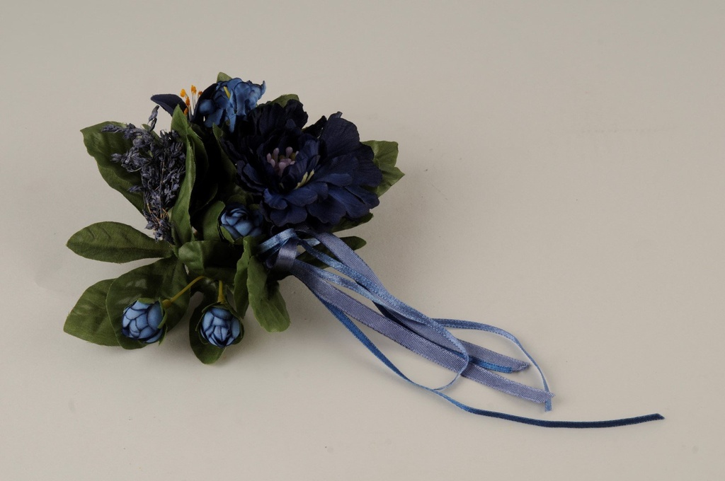 Blomst m/knopp og bånd  blå   