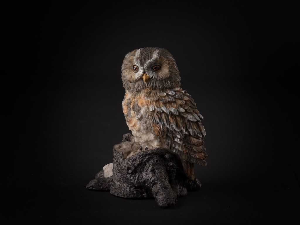 Fugl på trestubb, brun, 7 cm