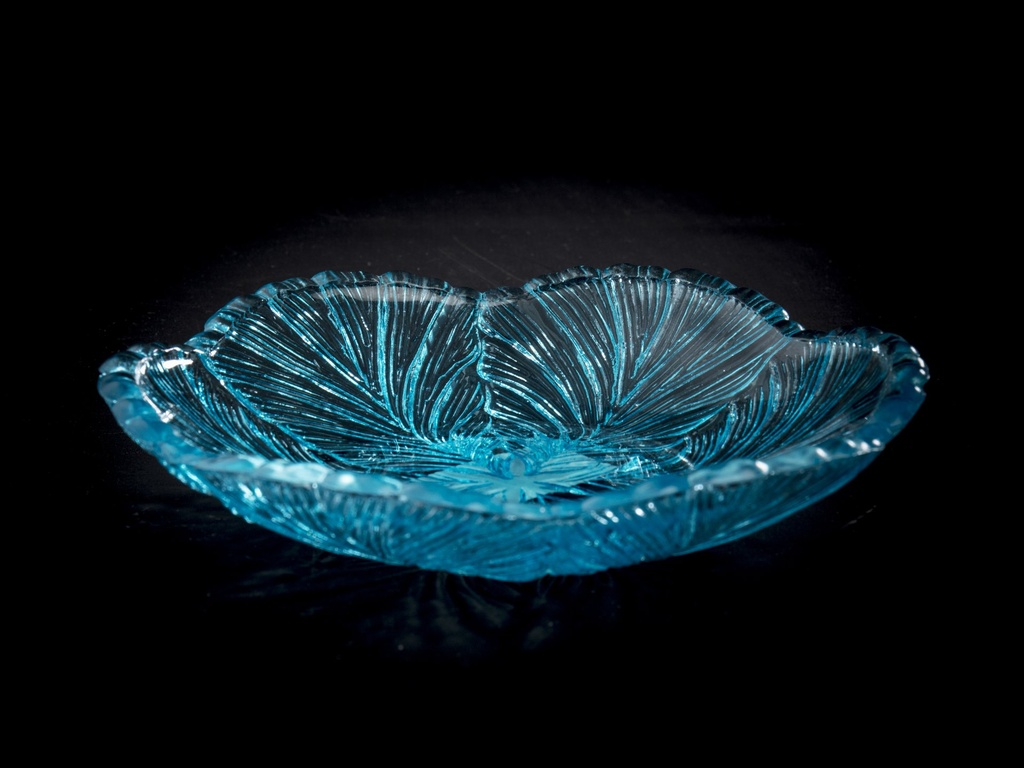 [918002] Glassasjett,blad,turkus Ø-13